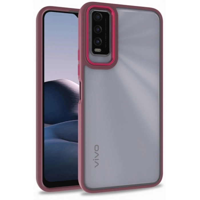 Vivo Y20 Kılıf Electro Silikon Renkli Flora Kapak - Kırmızı