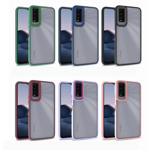 Vivo Y20 Kılıf Electro Silikon Renkli Flora Kapak - Lila