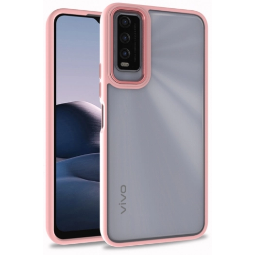 Vivo Y20 Kılıf Electro Silikon Renkli Flora Kapak - Rose Gold