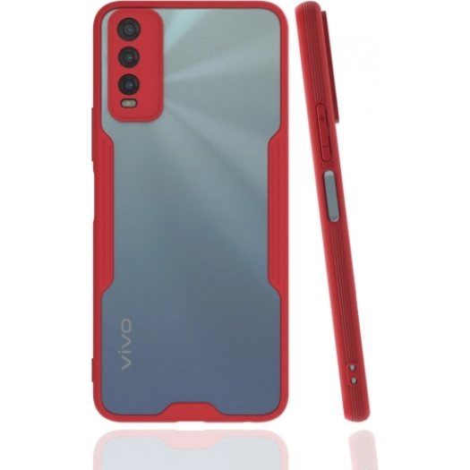 Vivo Y20 Kılıf Renkli Silikon Kamera Lens Korumalı Şeffaf Parfe Kapak - Kırmızı