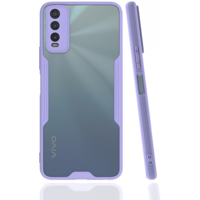 Vivo Y20 Kılıf Renkli Silikon Kamera Lens Korumalı Şeffaf Parfe Kapak - Lila