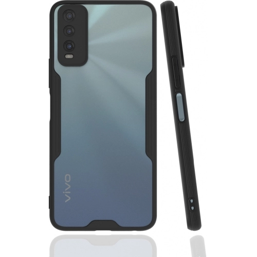 Vivo Y20 Kılıf Renkli Silikon Kamera Lens Korumalı Şeffaf Parfe Kapak - Siyah
