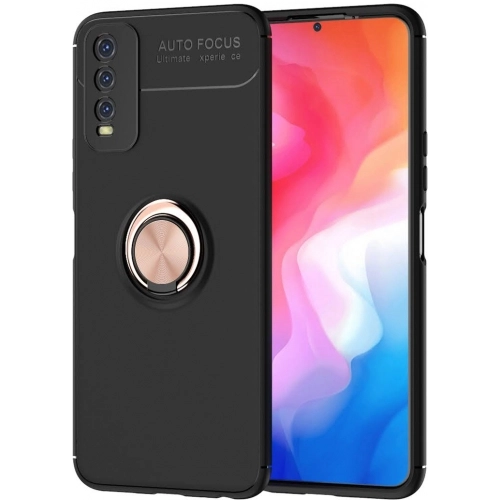 Vivo Y20s Kılıf Renkli Silikon Yüzüklü Standlı Auto Focus Ravel Kapak - Rose Gold