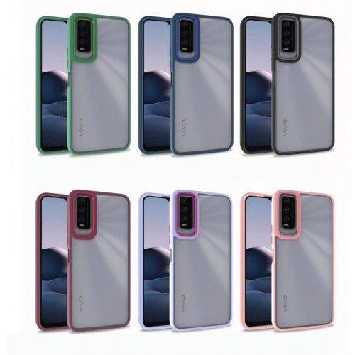 Vivo Y20s Kılıf Electro Silikon Renkli Flora Kapak - Lila