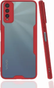 Vivo Y20s Kılıf Kamera Lens Korumalı Arkası Şeffaf Silikon Kapak - Kırmızı