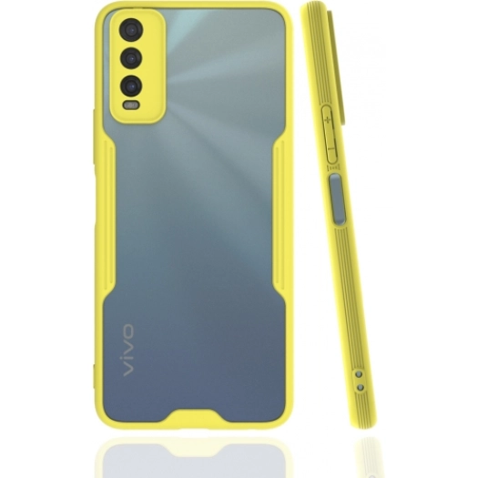 Vivo Y20s Kılıf Renkli Silikon Kamera Lens Korumalı Şeffaf Parfe Kapak - Sarı