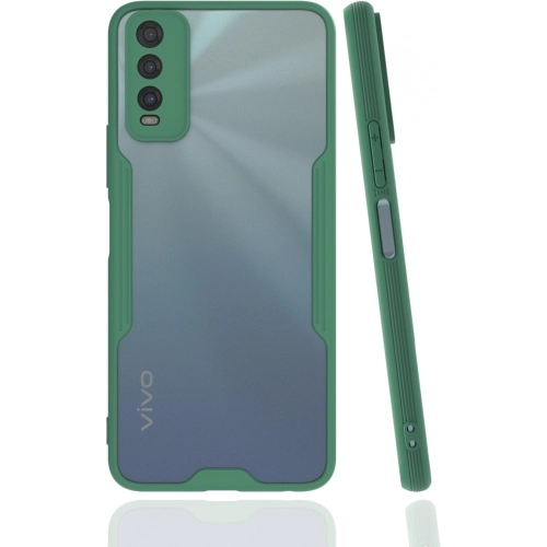 Vivo Y20s Kılıf Renkli Silikon Kamera Lens Korumalı Şeffaf Parfe Kapak - Yeşil