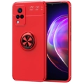 Vivo Y21 Kılıf Renkli Silikon Yüzüklü Standlı Auto Focus Ravel Kapak - Kırmızı