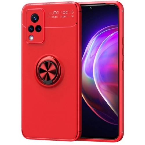 Vivo Y21 Kılıf Renkli Silikon Yüzüklü Standlı Auto Focus Ravel Kapak - Kırmızı