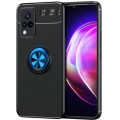 Vivo Y21 Kılıf Renkli Silikon Yüzüklü Standlı Auto Focus Ravel Kapak - Mavi - Siyah