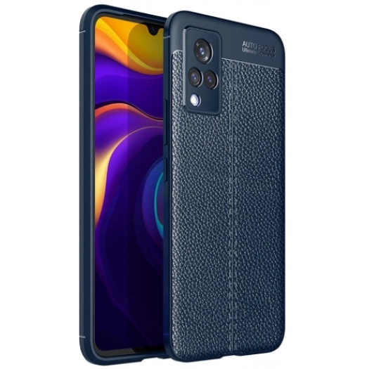 Vivo Y21 Kılıf Deri Görünümlü Lüks Parmak İzi Bırakmaz Niss Silikon Kapak - Lacivert