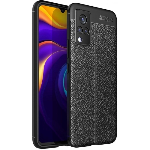 Vivo Y21 Kılıf Deri Görünümlü Lüks Parmak İzi Bırakmaz Niss Silikon Kapak - Siyah