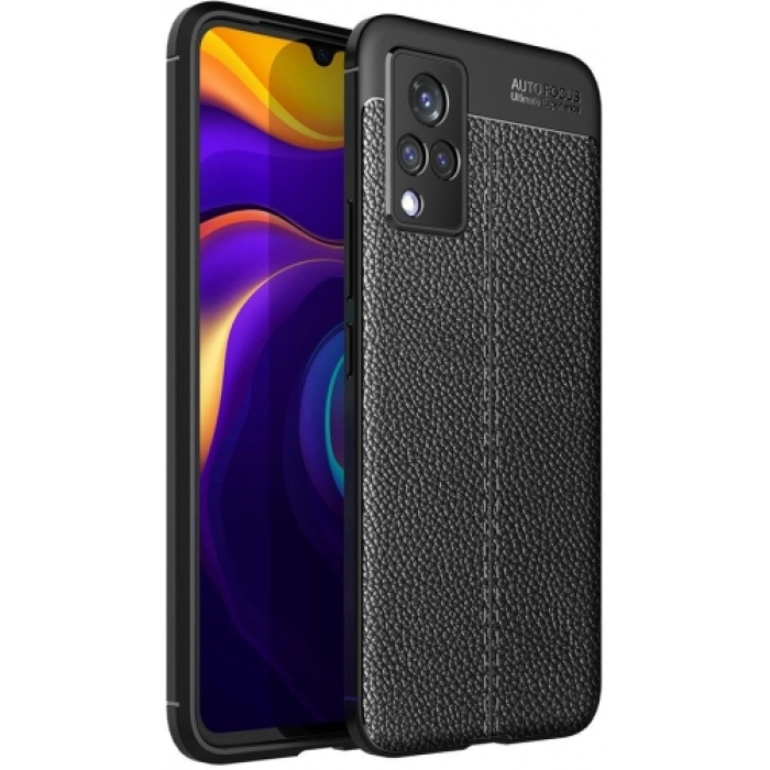 Vivo Y21 Kılıf Deri Görünümlü Lüks Parmak İzi Bırakmaz Niss Silikon Kapak - Siyah