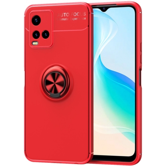 Vivo Y21s Kılıf Renkli Silikon Yüzüklü Standlı Auto Focus Ravel Kapak - Kırmızı