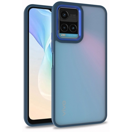 Vivo Y21s Kılıf Electro Silikon Renkli Flora Kapak - Mavi