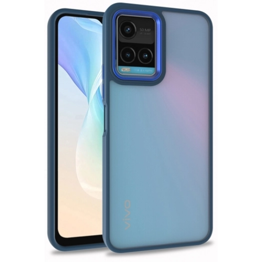 Vivo Y21s Kılıf Electro Silikon Renkli Flora Kapak - Mavi