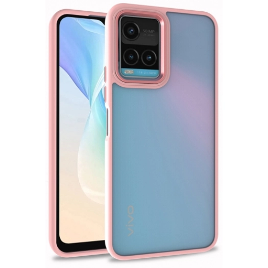 Vivo Y21s Kılıf Electro Silikon Renkli Flora Kapak - Rose Gold