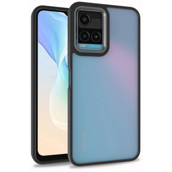 Vivo Y21s Kılıf Electro Silikon Renkli Flora Kapak - Siyah