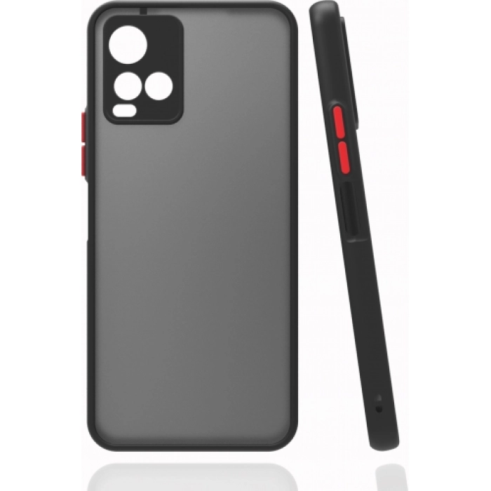 Vivo Y21s Kılıf Kamera Korumalı Arkası Şeffaf Mat Silikon Kapak - Siyah