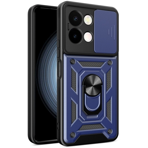 Vivo Y28 Kılıf Zırhlı Standlı Silikon Sürgülü Kamera Korumalı Tank Kapak - Siyah