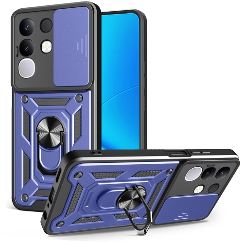 Vivo Y29 4G Kılıf Zırhlı Standlı Silikon Sürgülü Kamera Korumalı Tank Kapak - Mavi