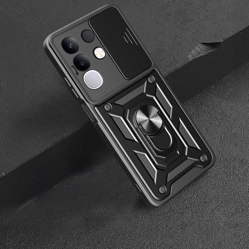 Vivo Y29 4G Kılıf Zırhlı Standlı Silikon Sürgülü Kamera Korumalı Tank Kapak - Mavi