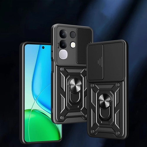 Vivo Y29 4G Kılıf Zırhlı Standlı Silikon Sürgülü Kamera Korumalı Tank Kapak - Siyah