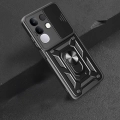 Vivo Y29 4G Kılıf Zırhlı Standlı Silikon Sürgülü Kamera Korumalı Tank Kapak - Siyah