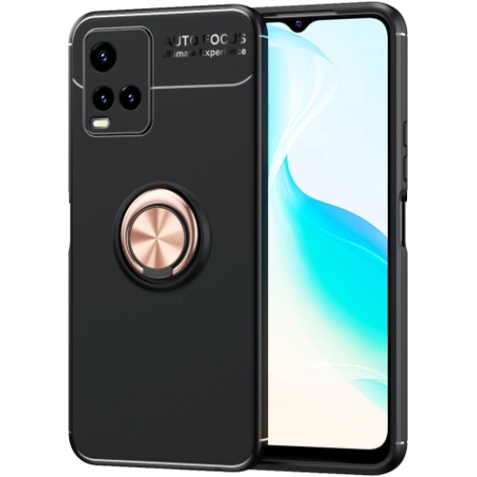 Vivo Y32 Kılıf Renkli Silikon Yüzüklü Standlı Auto Focus Ravel Kapak - Rose Gold