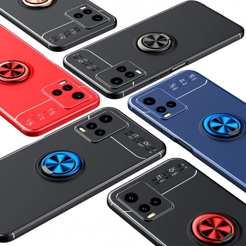 Vivo Y32 Kılıf Renkli Silikon Yüzüklü Standlı Auto Focus Ravel Kapak - Siyah