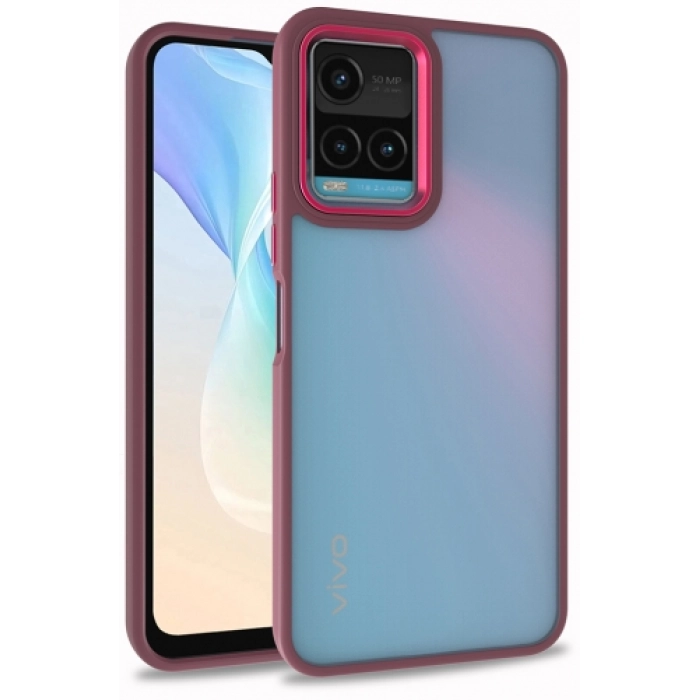 Vivo Y32 Kılıf Electro Silikon Renkli Flora Kapak - Kırmızı