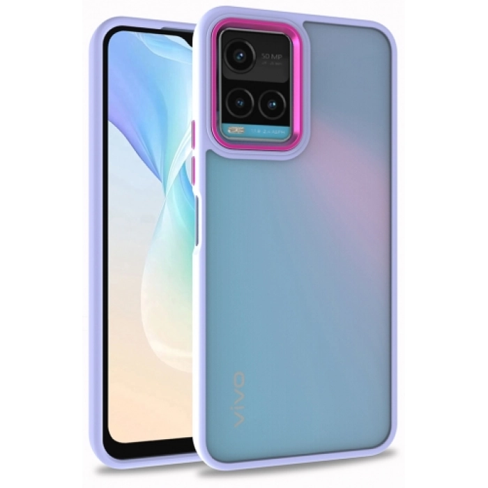 Vivo Y32 Kılıf Electro Silikon Renkli Flora Kapak - Lila