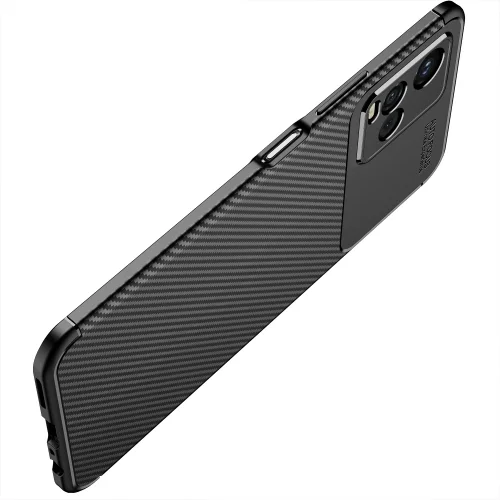 Vivo Y32 Kılıf Karbon Serisi Mat Fiber Silikon Negro Kapak - Siyah