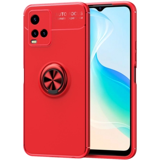 Vivo Y33s Kılıf Renkli Silikon Yüzüklü Standlı Auto Focus Ravel Kapak - Kırmızı