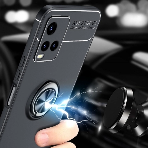 Vivo Y33s Kılıf Renkli Silikon Yüzüklü Standlı Auto Focus Ravel Kapak - Kırmızı - Siyah