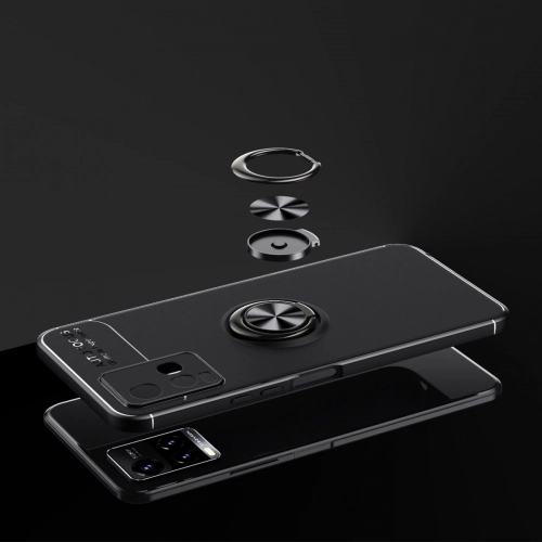 Vivo Y33s Kılıf Renkli Silikon Yüzüklü Standlı Auto Focus Ravel Kapak - Kırmızı - Siyah
