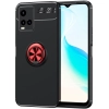 Vivo Y33s Kılıf Renkli Silikon Yüzüklü Standlı Auto Focus Ravel Kapak - Kırmızı - Siyah