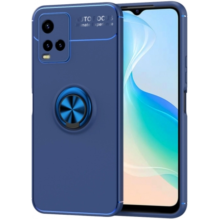 Vivo Y33s Kılıf Renkli Silikon Yüzüklü Standlı Auto Focus Ravel Kapak - Mavi