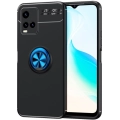 Vivo Y33s Kılıf Renkli Silikon Yüzüklü Standlı Auto Focus Ravel Kapak - Mavi - Siyah