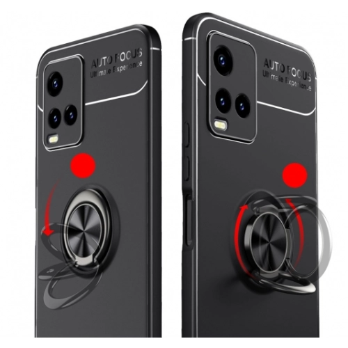 Vivo Y33s Kılıf Renkli Silikon Yüzüklü Standlı Auto Focus Ravel Kapak - Siyah