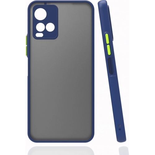 Vivo Y33s Kılıf Kamera Korumalı Arkası Şeffaf Mat Silikon Kapak - Lacivert