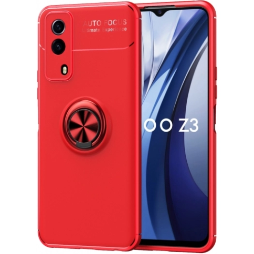 Vivo Y53s Kılıf Renkli Silikon Yüzüklü Standlı Auto Focus Ravel Kapak - Kırmızı