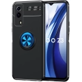 Vivo Y53s Kılıf Renkli Silikon Yüzüklü Standlı Auto Focus Ravel Kapak - Mavi - Siyah