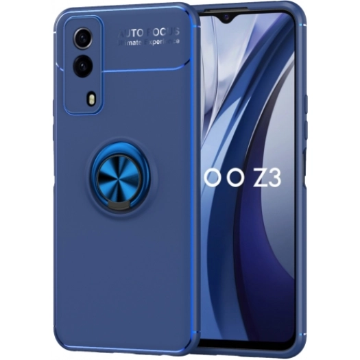 Vivo Y53s Kılıf Renkli Silikon Yüzüklü Standlı Auto Focus Ravel Kapak - Mavi