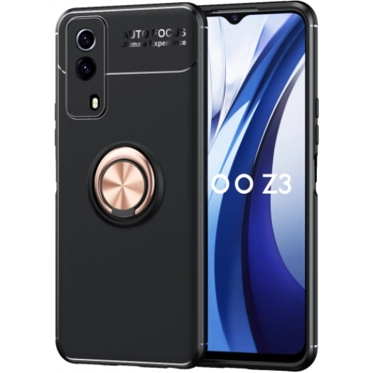 Vivo Y53s Kılıf Renkli Silikon Yüzüklü Standlı Auto Focus Ravel Kapak - Rose Gold