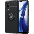 Vivo Y53s Kılıf Renkli Silikon Yüzüklü Standlı Auto Focus Ravel Kapak - Siyah