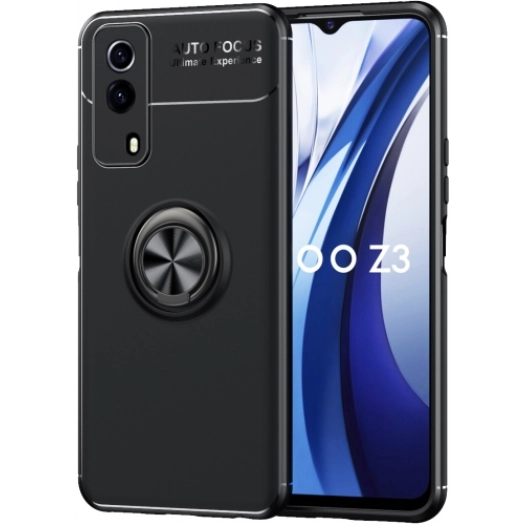 Vivo Y53s Kılıf Renkli Silikon Yüzüklü Standlı Auto Focus Ravel Kapak - Siyah
