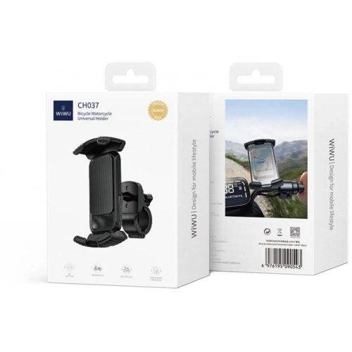Wiwu CH037 Sarsıntı Önleyici 360 Derece Dönebilen Ayarlanabilir Motosiklet ve Bisiklet Telefon Tutucu - Siyah