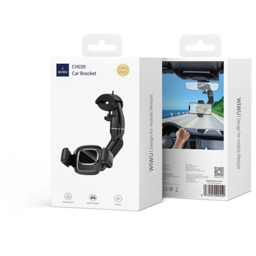 Wiwu CH039 Araç İçi Dikiz Aynası 360 Derece Dönebilen Oynar Başlıklı Telefon Tutucu - Siyah