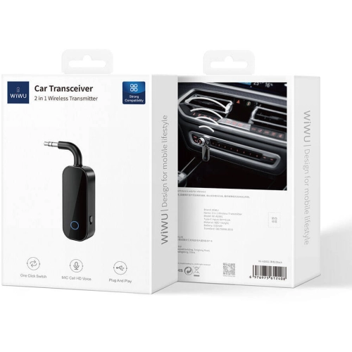 Wiwu Wi-AD001 Kablosuz Ses Alıcı Aux Girişli Bluetooth 5.0 Adaptör - Siyah